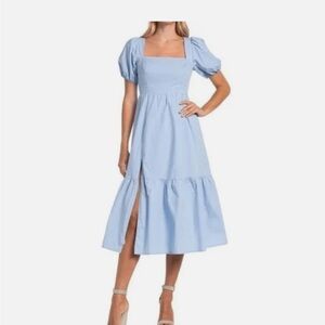 Astr Blue Puff Sleeve Midi Sundress